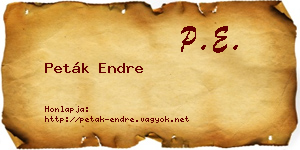 Peták Endre névjegykártya
